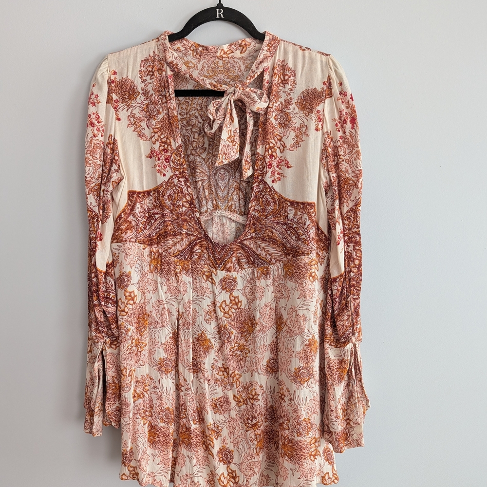 Urban Outfitters Boho Long Sleeve Dress in Cream and Brown - Picture 2 of 4